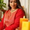 Red Gold Kurta Set-(Set of 3) - Image 4