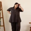Black Collared Booti Print Co-Ord Set
